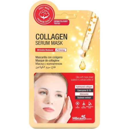 Mbeauty Cosmetics Firming Collagen Serum Mask Mascarilla de tela coreana suave y sedosa antienvejicimiento ofrece fuerte elasticidad y efecto reafirmante