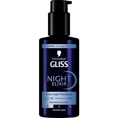 Gliss Night Elixir Sérum Overnight Moisture Sérum capilar repara sin apelmazar hidratando hasta 48 horas después para cabello dañado o seco 100 ml